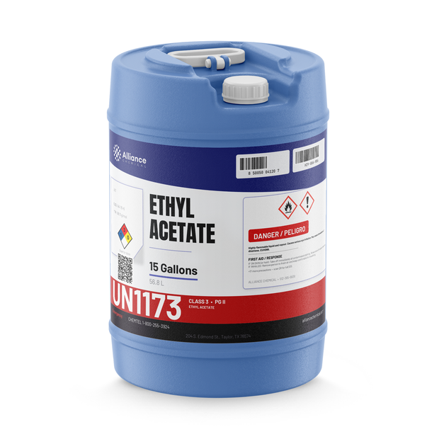 Ethyl Acetate Technical Grade in a 15-gallon blue plastic carboy for coatings and extraction, Alliance Chemical