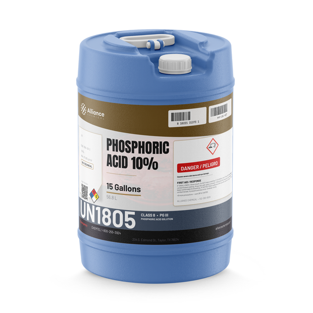 Phosphoric Acid 10% Technical Grade in a blue plastic 15-gallon carboy, Alliance Chemical