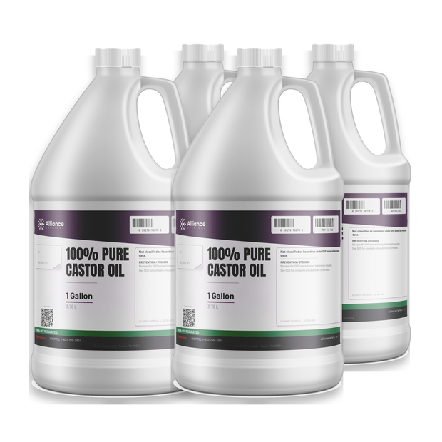 100% pure technical grade castor oil in a case of four 1-gallon plastic jugs, Alliance Chemical