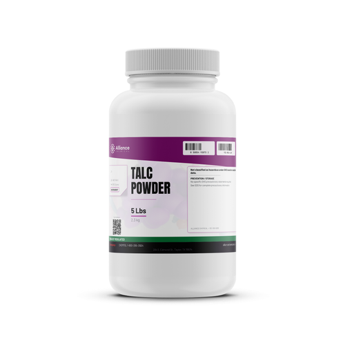 Talc Powder ACS Reagent Grade in a white 5-pound plastic bottle from Alliance Chemical