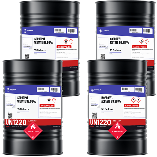 Isopropyl Acetate 99.98% ACS Grade in four 55-gallon drums from Alliance Chemical