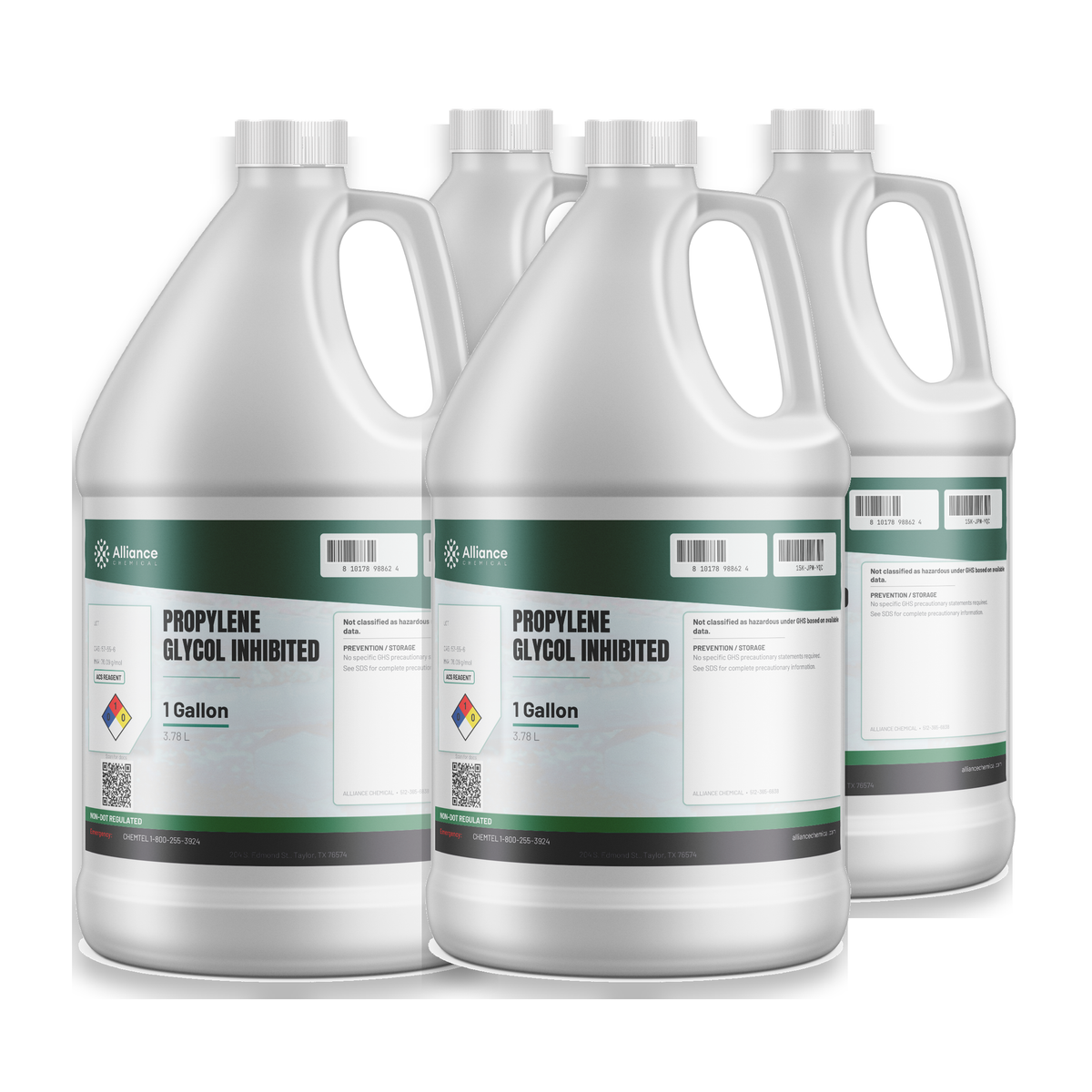 Propylene Glycol Inhibited ACS Grade case of four 1-gallon jugs for closed-loop systems, Alliance Chemical