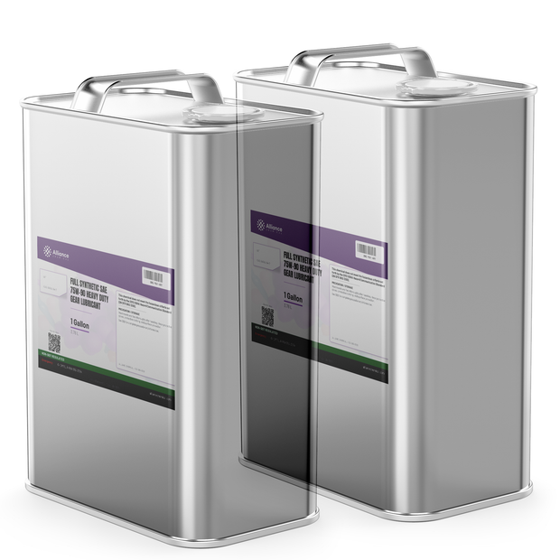Full Synthetic SAE 75W-90 Heavy Duty Gear Lubricant in two 1-gallon metal cans from Alliance Chemical