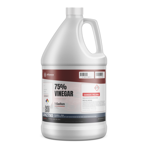 75% Vinegar ACS Grade in a 1-gallon plastic jug, Alliance Chemical, for precision pH adjustment and scale removal