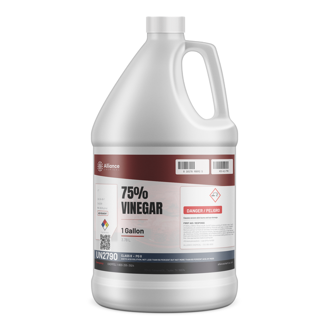 75% Vinegar ACS Grade in a 1-gallon plastic jug from Alliance Chemical for precision pH adjustment and laboratory use