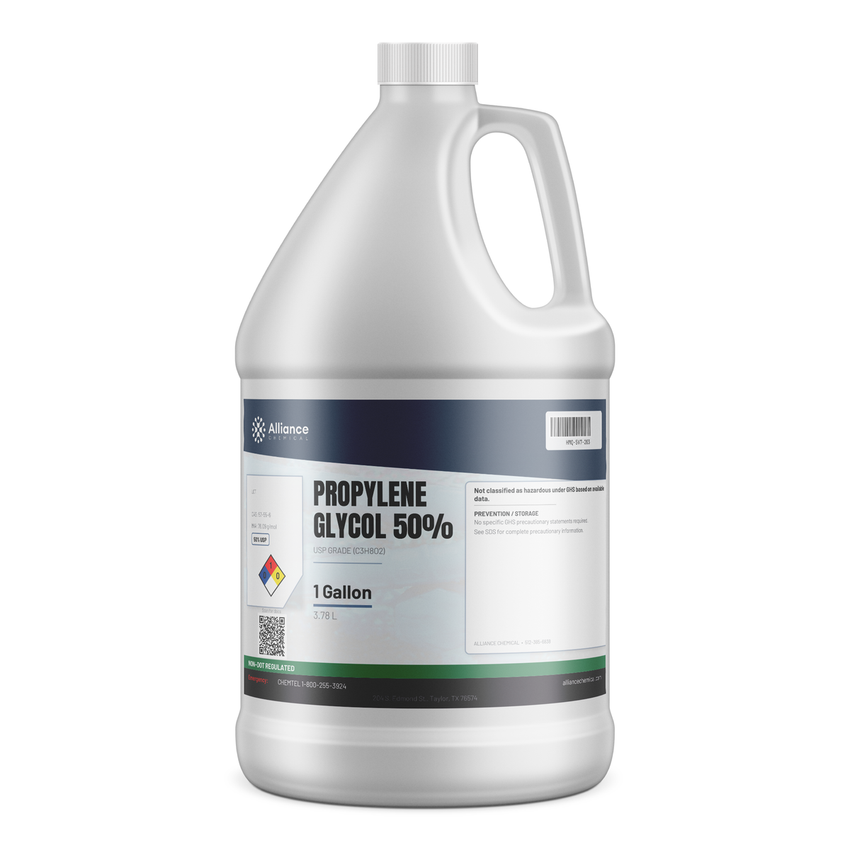 Propylene Glycol 50% USP Grade solution in a 1-gallon white plastic jug by Alliance Chemical