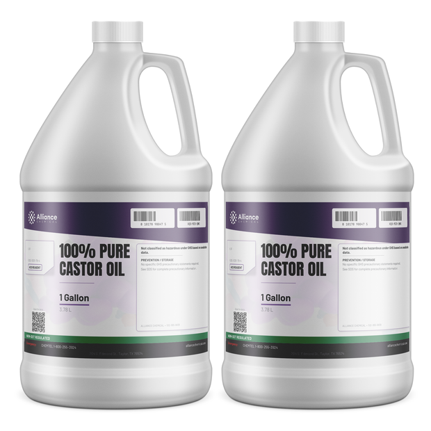 100% pure Castor Oil ACS Reagent Grade, two 1-gallon plastic jugs, Alliance Chemical