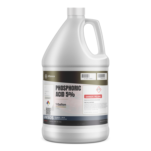 Phosphoric Acid 5% ACS Reagent Grade solution in a 1-gallon white plastic jug from Alliance Chemical
