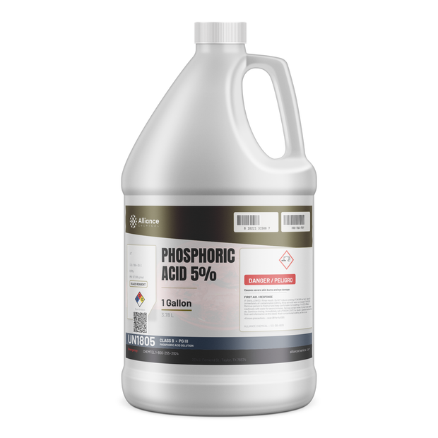 Phosphoric Acid 5% ACS Reagent Grade solution in a 1-gallon white plastic jug from Alliance Chemical