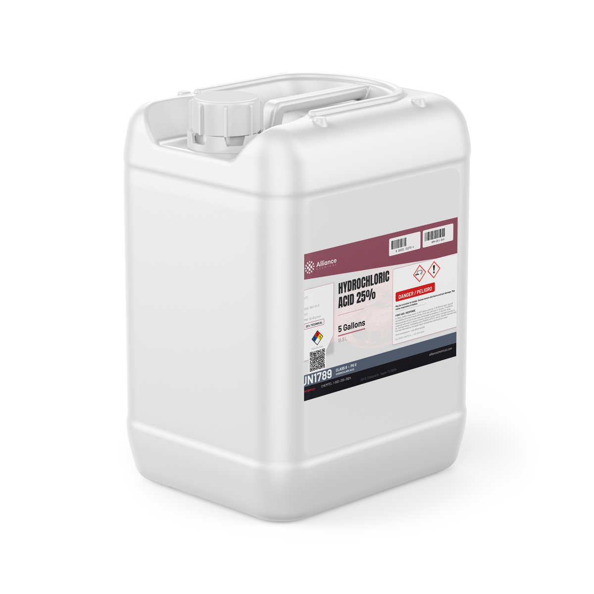 Hydrochloric Acid 25% Technical Grade in a 5-gallon jerry can by Alliance Chemical