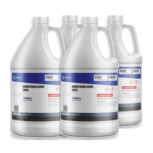 Monoethanolamine Technical Grade in four 1-gallon jugs by Alliance Chemical for acid gas scrubbing