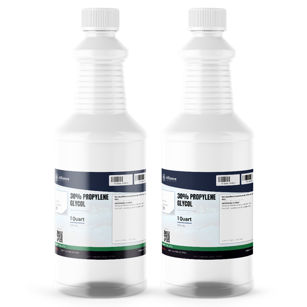 30% Propylene Glycol USP Grade in two 1-quart white plastic bottles, Alliance Chemical
