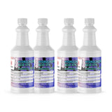 Four 1-quart plastic bottles of Alliance Chemical Hydrochloric Acid 37% Technical Grade with white caps and labels.