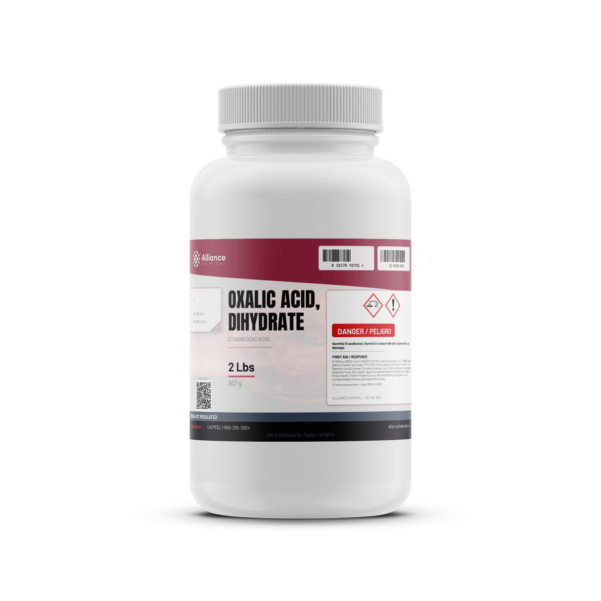 Oxalic Acid Dihydrate Technical Grade 2-pound white bottle from Alliance Chemical for rust removal and wood bleaching