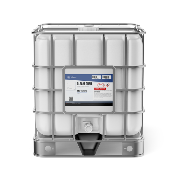 Ammonium hydroxide technical grade in a 330-gallon IBC tote from Alliance Chemical for equipment cleaning and degreasing