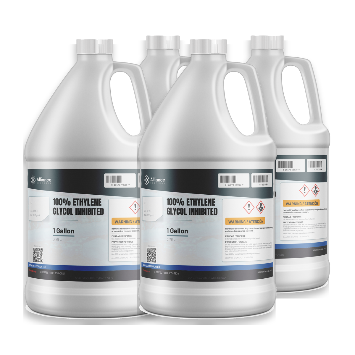 100% Ethylene Glycol Inhibited, case of four 1-gallon plastic jugs, Alliance Chemical