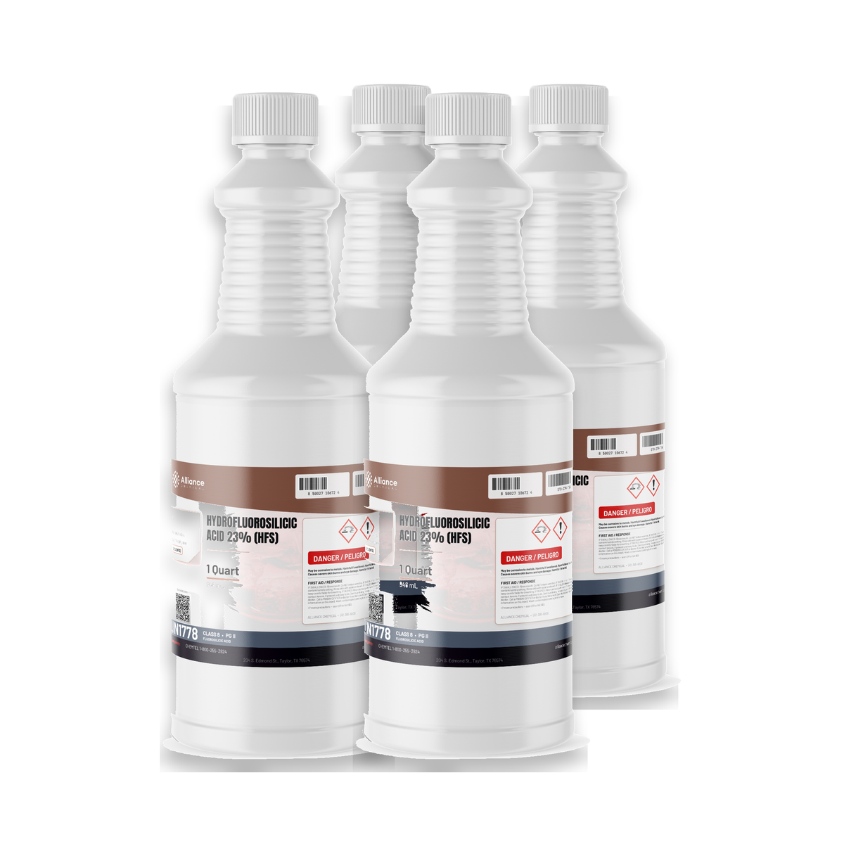 Hydrofluorosilicic Acid 23% four 1-quart plastic bottles Alliance Chemical for water treatment fluoridation