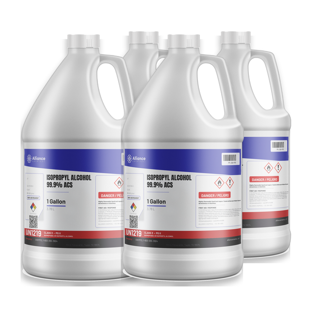 Isopropyl Alcohol 99.9% ACS Reagent Grade four 1-gallon jugs, Alliance Chemical for precision cleaning