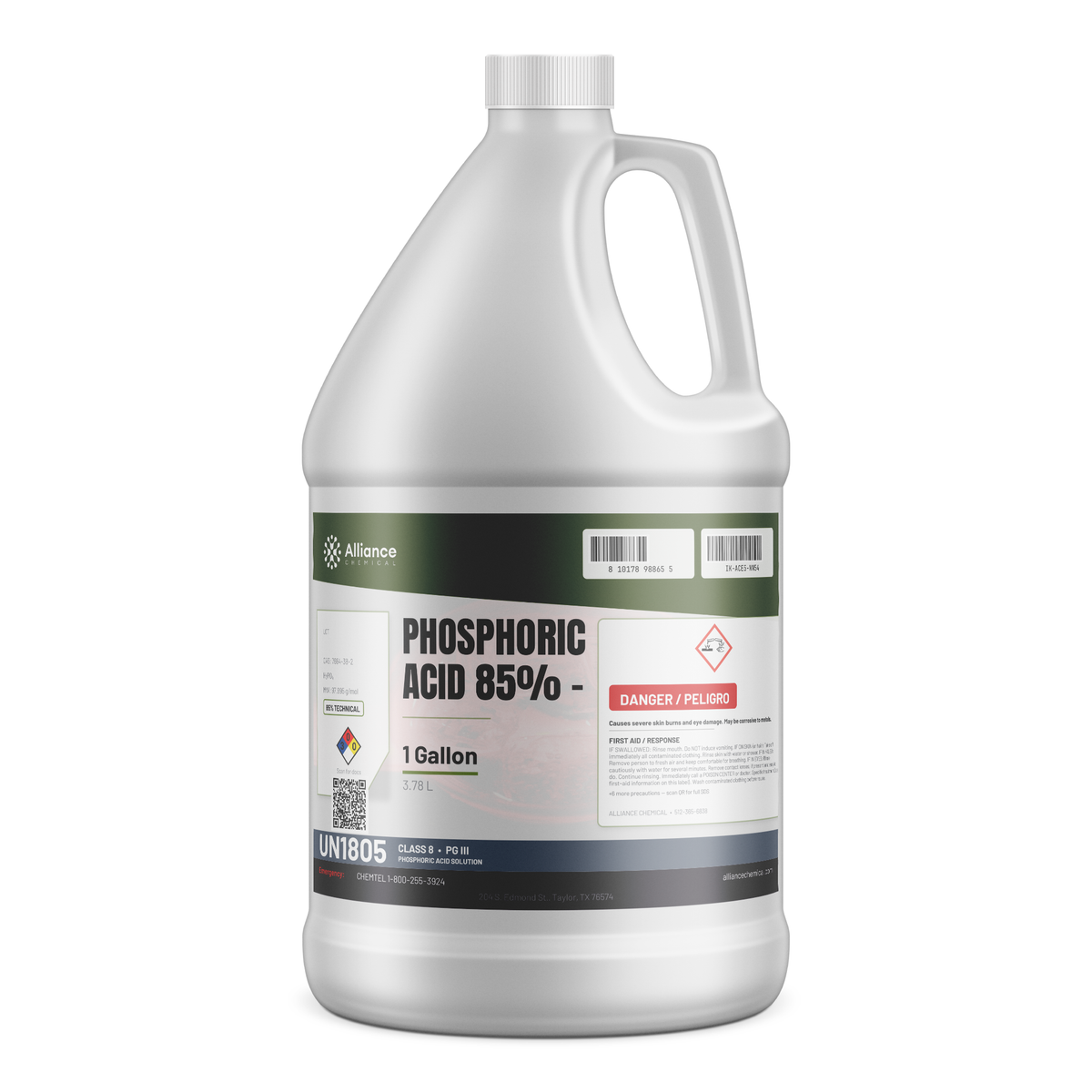 Phosphoric Acid 85% Technical Grade 1-gallon plastic jug from Alliance Chemical for metal surface preparation and rust prevention