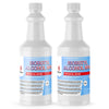 2-quart white HDPE bottles of technical-grade Isobutyl Alcohol 99%, featuring NFPA hazard diamond, safety warnings, and ribbed container design.