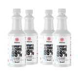 1-quart bottles of 99% Isopropyl Alcohol by Alliance Chemical, HDPE containers with flammability warning symbols