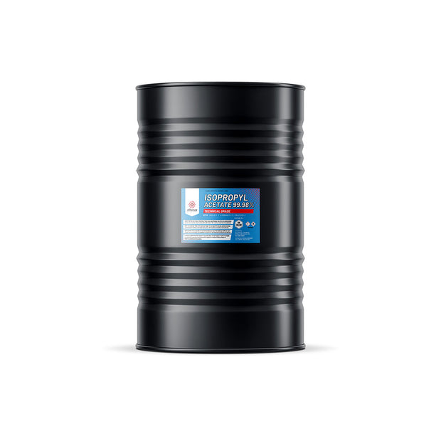 One 55-gallon steel drum of Alliance Chemical Isopropyl Acetate 99.98% with black finish and product label