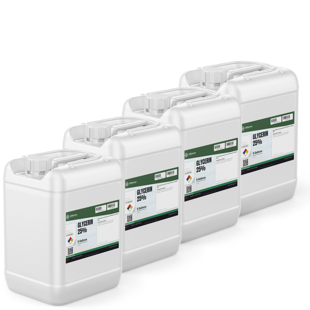 Glycerin 25% Food Grade in four 5-gallon pails from Alliance Chemical for food and beverage processing