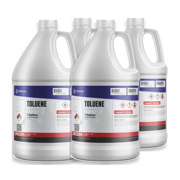 Toluene 99.5% Technical Grade in four 1-gallon plastic jugs, Alliance Chemical for paint thinner and lacquer formulation