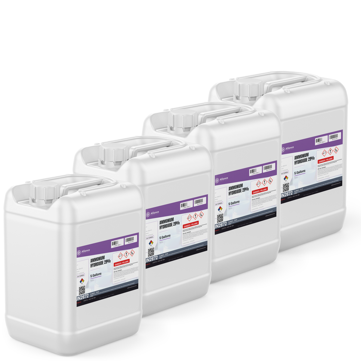 Ammonium Hydroxide 29% Technical Grade in four 5-gallon pails, Alliance Chemical for wastewater treatment pH adjustment
