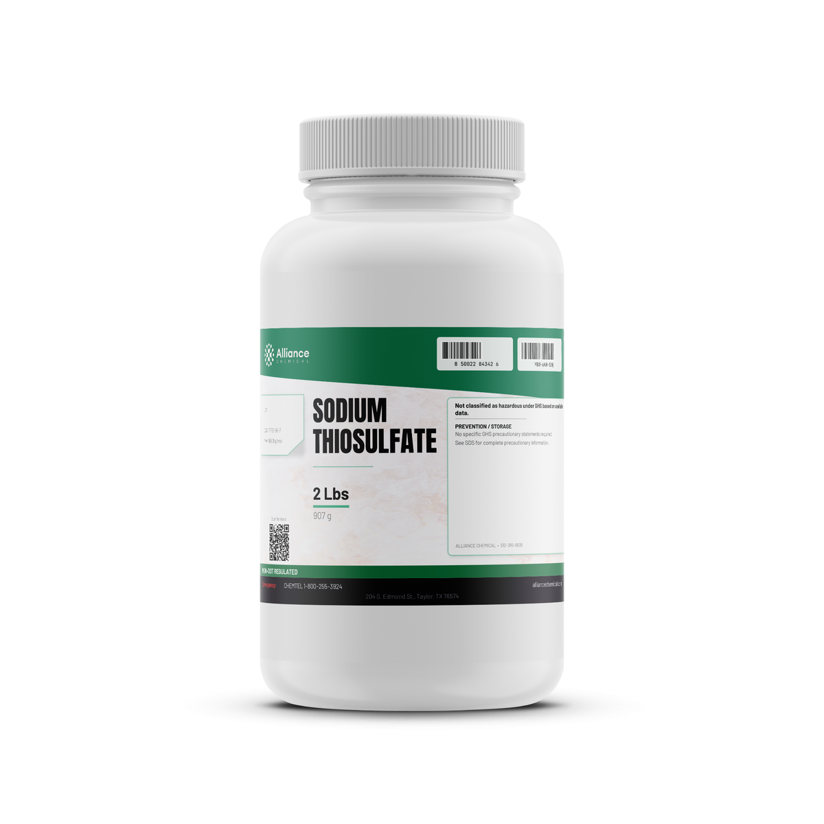 Sodium Thiosulfate technical grade 2 lb white plastic bottle for water dechlorination by Alliance Chemical