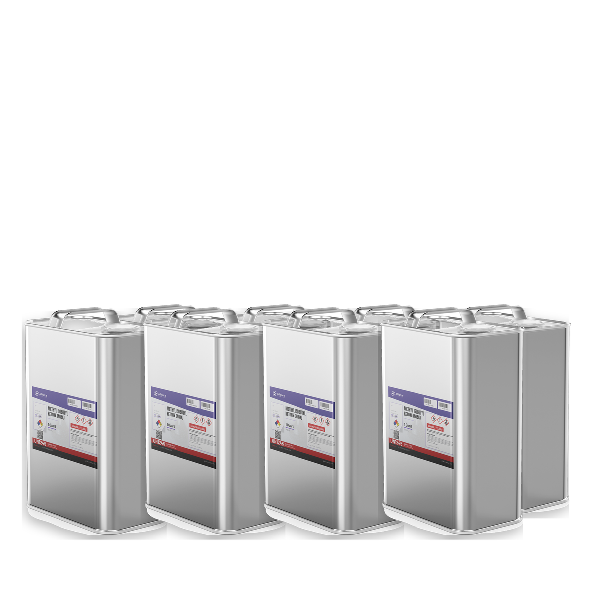 Methyl Isobutyl Ketone ACS Grade in eight 1-quart metal cans for laboratory extraction, Alliance Chemical