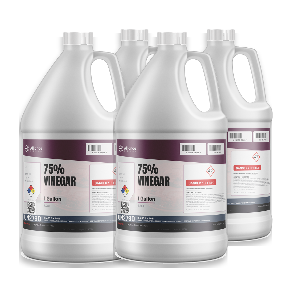 75% vinegar technical grade case of four 1-gallon jugs Alliance Chemical for industrial descaling