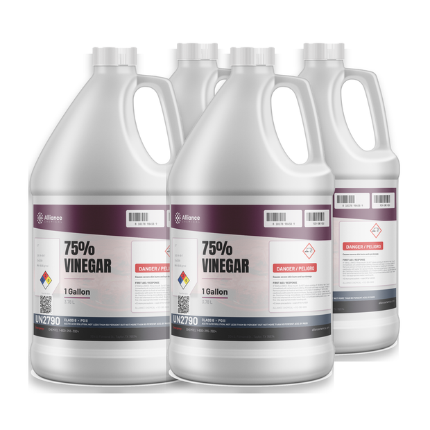 75% vinegar technical grade case of four 1-gallon jugs Alliance Chemical for industrial descaling