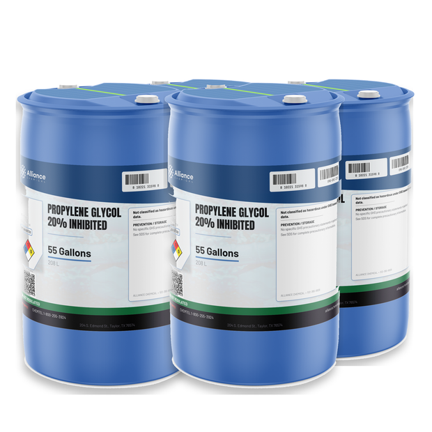 Propylene Glycol 20% Inhibited in four 55-gallon drums from Alliance Chemical for HVAC maintenance
