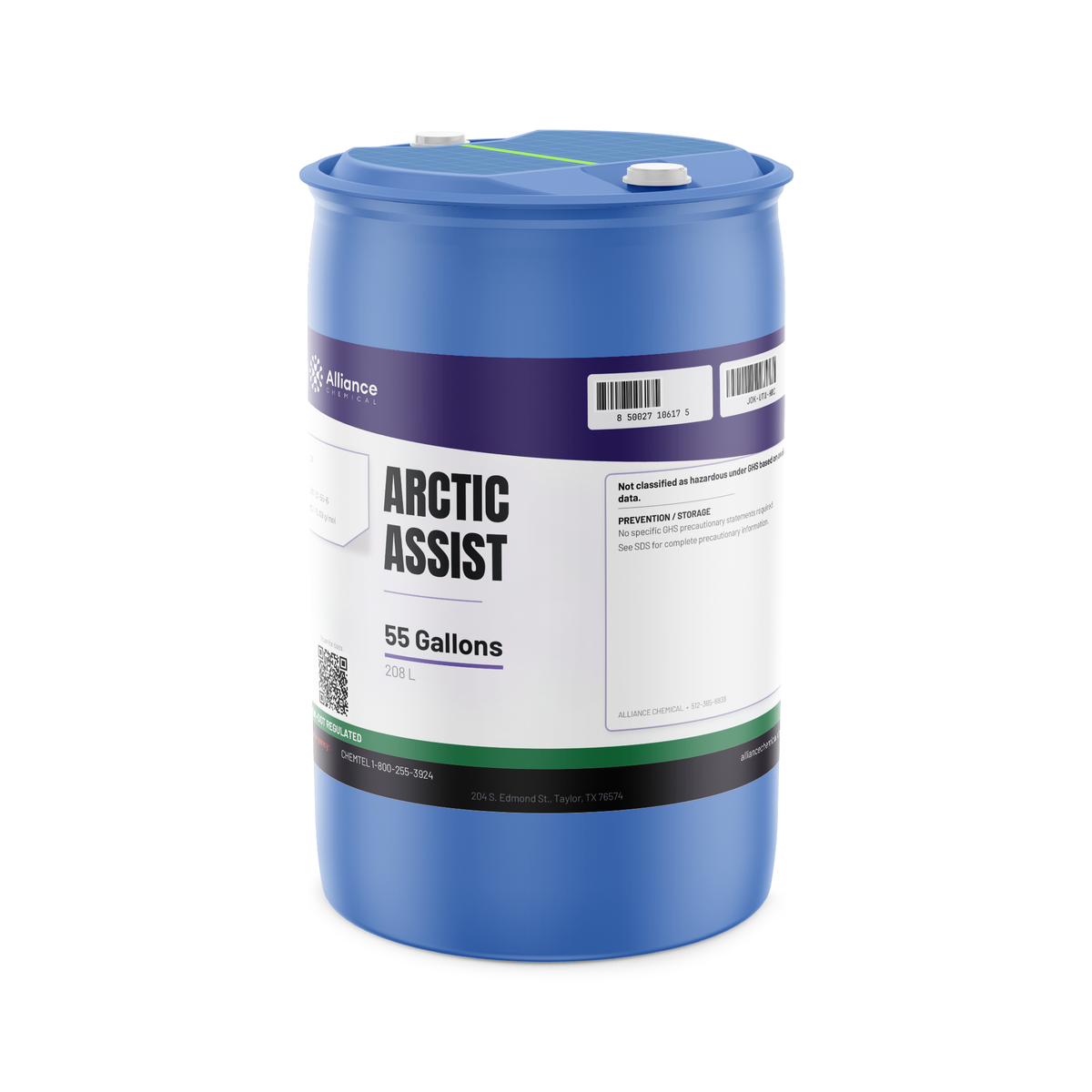 Arctic Assist Technical Grade in a 55-gallon blue plastic drum from Alliance Chemical