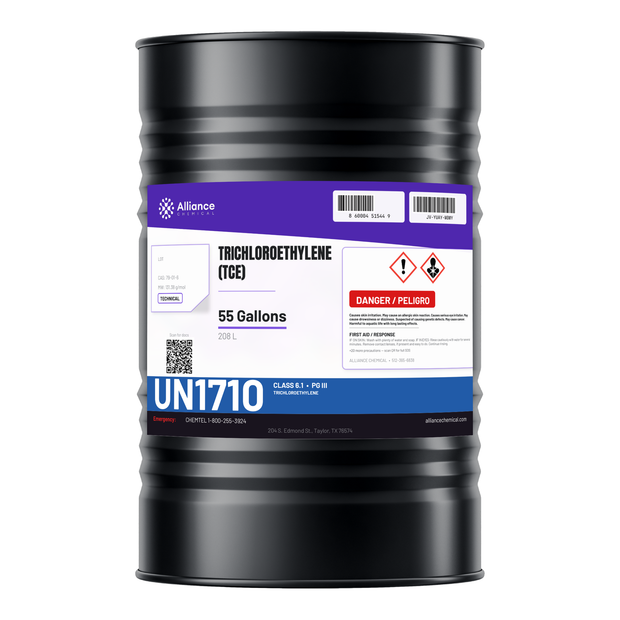 Trichloroethylene Technical Grade in a 55-gallon drum, Alliance Chemical for industrial vapor degreasing