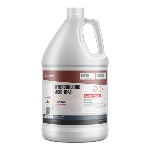 Hydrochloric Acid 10% ACS Reagent Grade in a 1-gallon plastic jug, Alliance Chemical