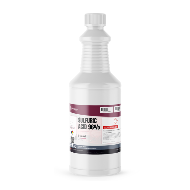 Sulfuric Acid 96% ACS Grade 1-quart bottle, Alliance Chemical for metal treatment, steel pickling, and scale removal