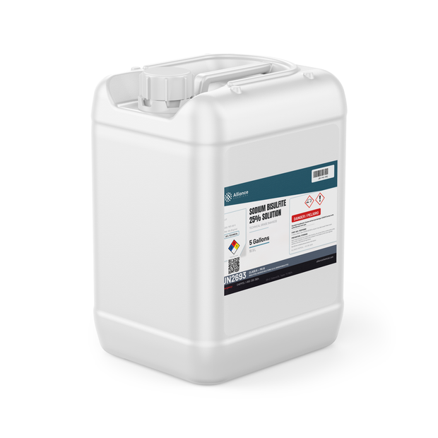 Sodium Bisulfite 25% Technical Grade in a 5-gallon jerry can for water dechlorination, Alliance Chemical