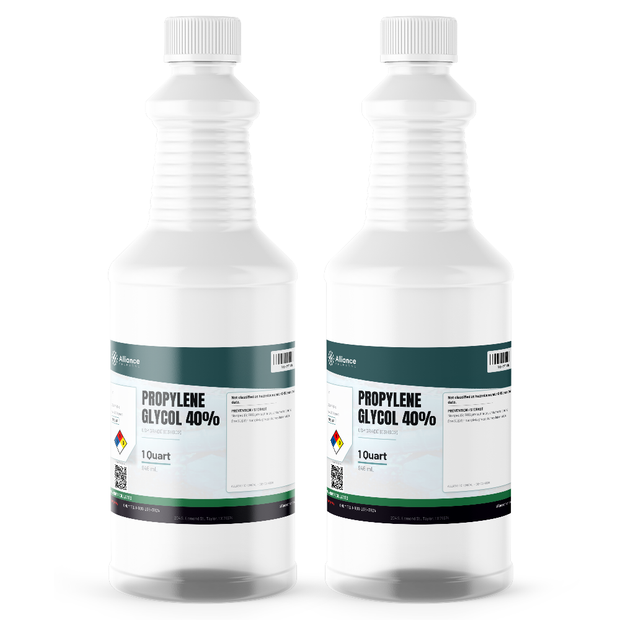 Propylene Glycol 40% USP Grade in two 1-quart plastic bottles from Alliance Chemical