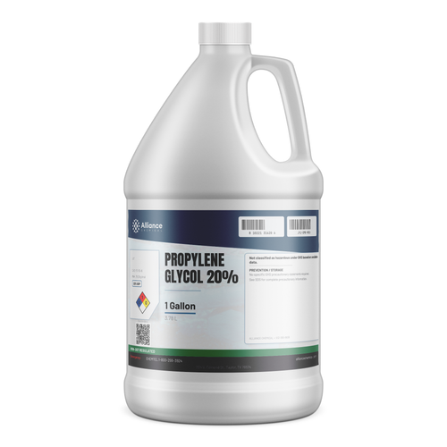 Propylene Glycol 20% USP Grade in a 1-gallon white plastic jug from Alliance Chemical