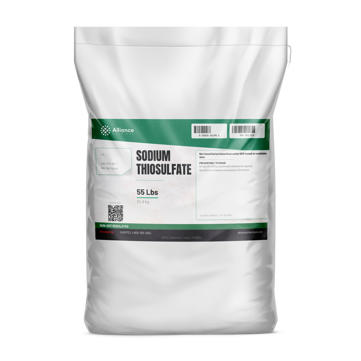 Sodium Thiosulfate technical grade in a 55-lb bag for water dechlorination, Alliance Chemical