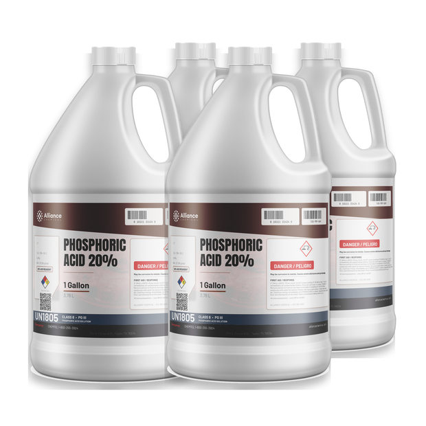 Phosphoric Acid 20% ACS Reagent Grade in a case of four 1-gallon plastic jugs by Alliance Chemical