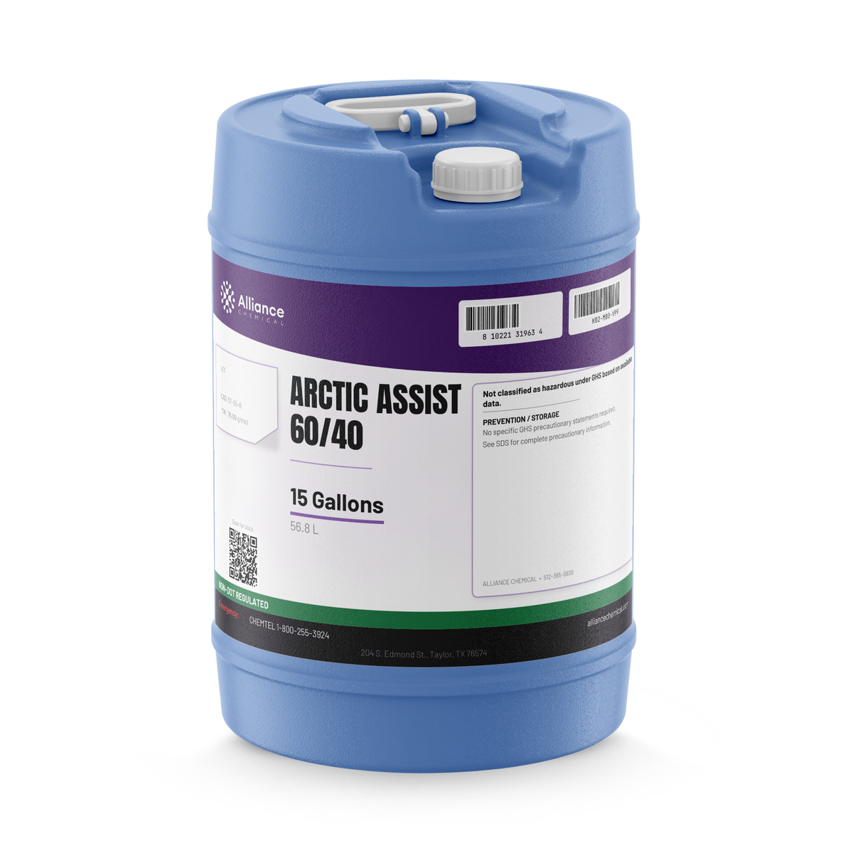 Arctic Assist 60/40 technical grade in a 15-gallon blue plastic carboy, Alliance Chemical