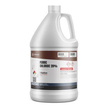 Ferric Chloride 20% Water Treatment Grade solution in a 1-gallon plastic jug, Alliance Chemical