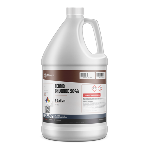 Ferric chloride 20% technical grade solution in a 1-gallon plastic jug, Alliance Chemical