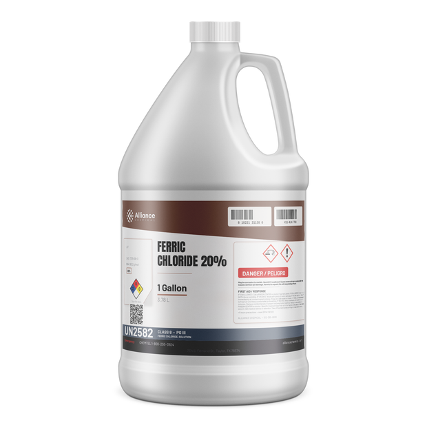 Ferric chloride 20% technical grade solution in a 1-gallon plastic jug, Alliance Chemical