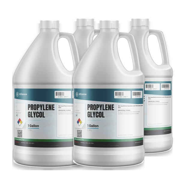 Propylene Glycol 100% USP Grade in a case of four 1-gallon plastic jugs, Alliance Chemical