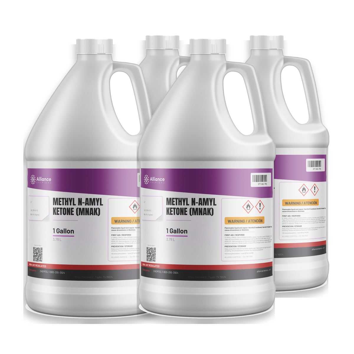 Technical grade Methyl n-Amyl Ketone in four 1-gallon plastic jugs for industrial coatings, Alliance Chemical