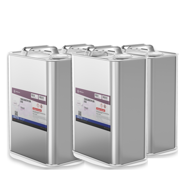 Trichloroethylene ACS grade in four 1-quart metal cans from Alliance Chemical for precision metal degreasing